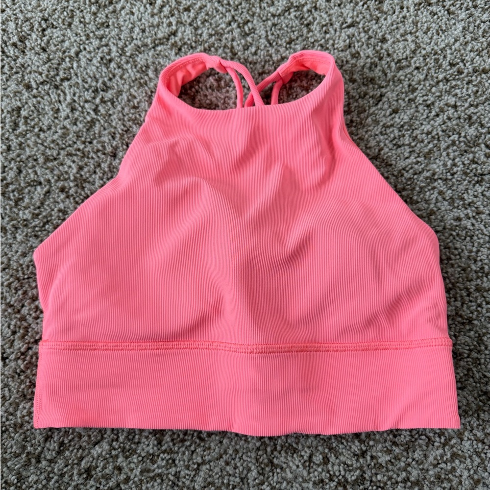 lululemon athletica Ribbed Bright Pink Long Line High Neck Energy Sports Bra